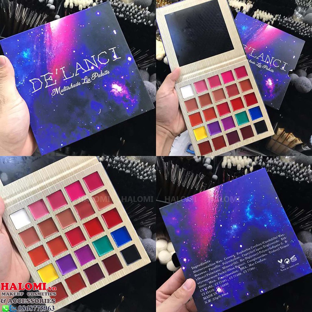 Bảng son Delanci 25 ô màu bảng gương xanh chuyên cho makeup