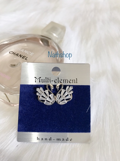 Ghim Cài Áo Đá Rhinestone Thiên Nga