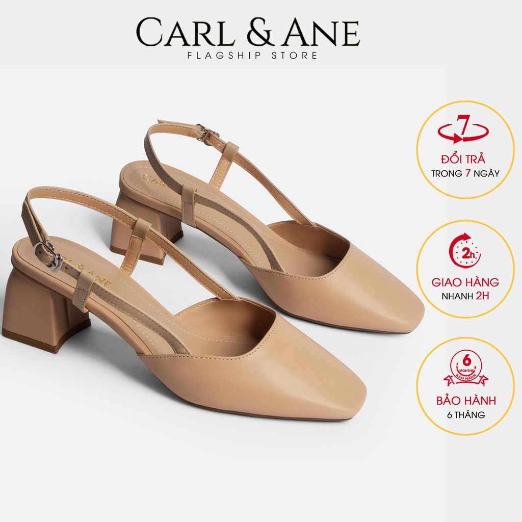 Carl & Ane - Giày cao gót thời trang bít mũi phối dây điệu đà cao 5cm màu kem _ CL003