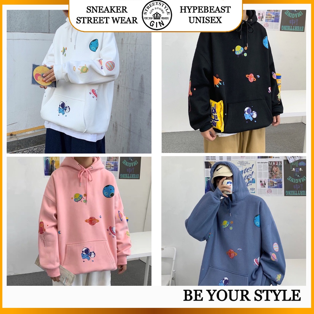 Áo Khoác Hoodie Nỉ Có Mũ Form Rộng Đĩa Bay Nhiều Màu Unisex Nam Nữ Ulzzang - Gin Store