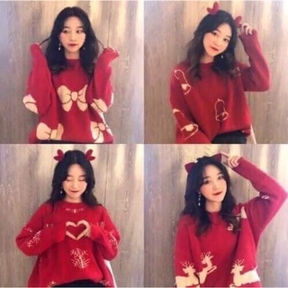 Áo Len Đỏ Diện Chơi Noel Thêu Hình Con Tuần Lộc Chất Len Siêu Mịn Dày Dặn