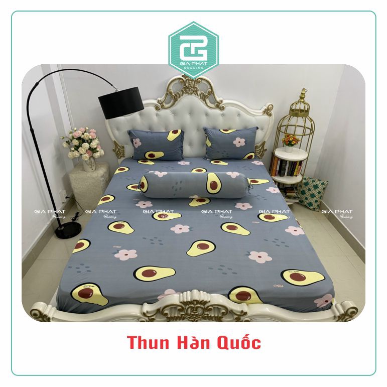 Bộ Ga Gối Thun Lạnh Hàn Quốc { 4 Món } họa tiết Quả Bơ ( 1 ga bọc + 2 vỏ gối nằm + 1 vỏ gối ôm )