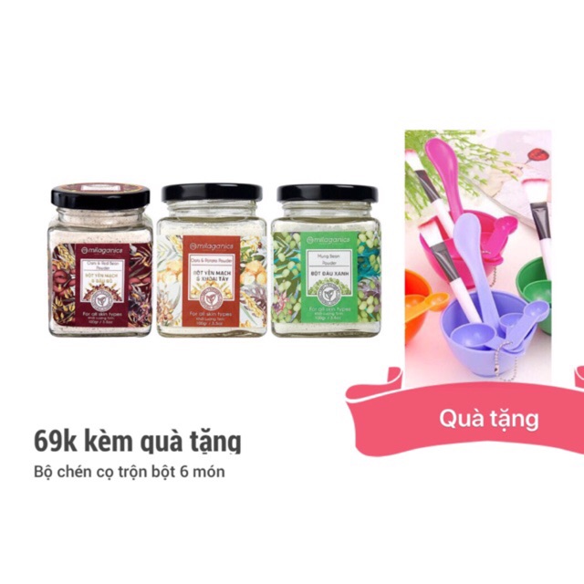 Combo 3 Bột Hũ Milaganics Dưỡng Da: Yến Mạch Khoai Tây (100g) + Yến Mạch Đậu Đỏ (100g) + Đậu Xanh (100g)