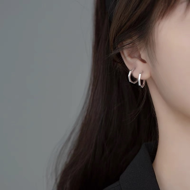 Khuyên tai bạc đa giác nam nữ cá tính DUYSON Bông tai bạc Ý 925 mạ vàng trắng DUYSON SILVER [KVTTXK13]