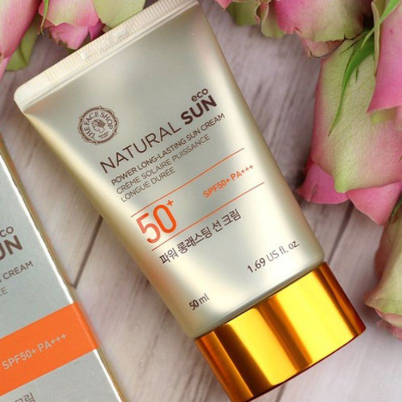 Kem Chống Nắng THEFACESHOP Natural Sun Eco Power Long-Lasting Sun Cream, 2 Trong 1 Chống Nắng Và Là Kem Lót Trang Điểm