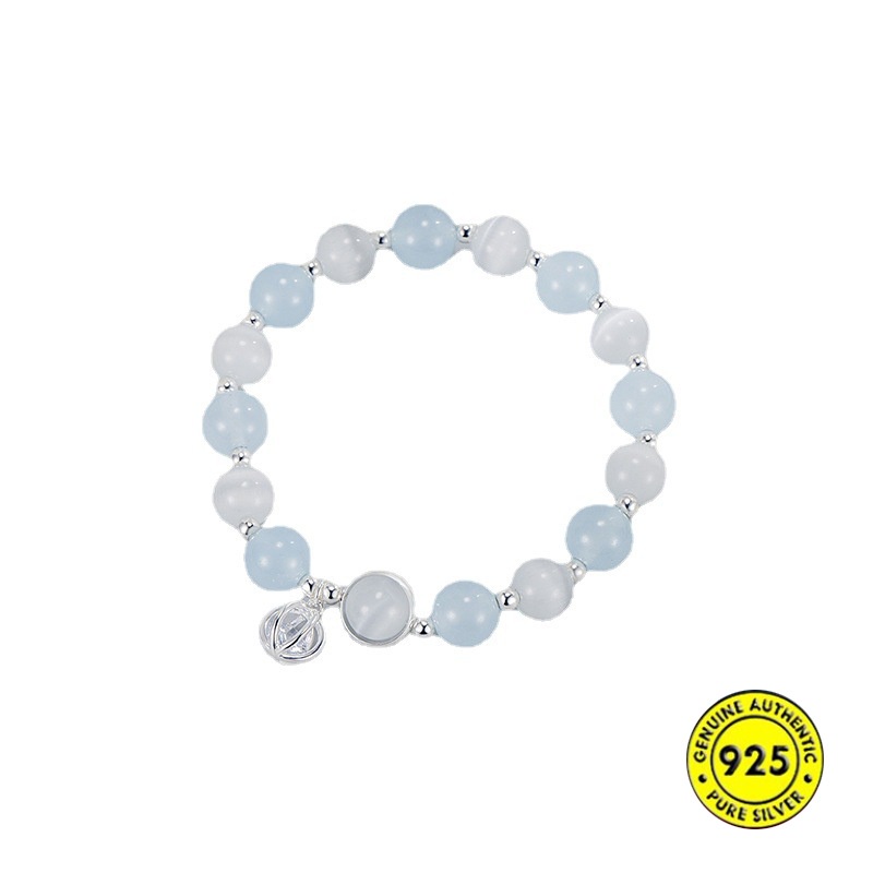 Vòng Tay Mạ Bạc 925 Đính Đá Opal Xanh Cho Nữ