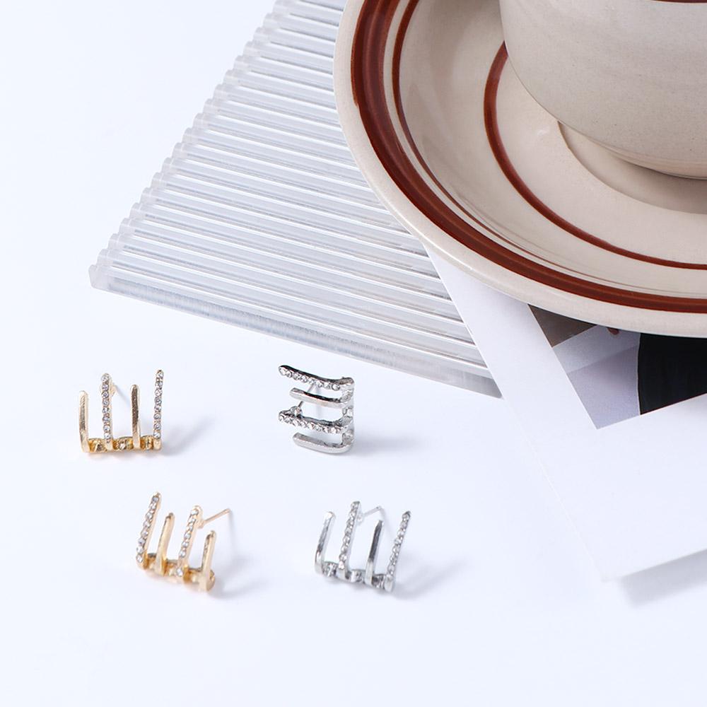 Khuyên Tai VANES1 Đính Đá Thanh Lịch Cho Nữ|Bông Tai Bốn Hàng Bốn Móng Thời Trang Nữ Tính