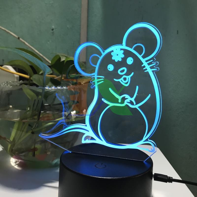 Đèn ngủ, đèn trang trí Led 3D, Đèn ngủ 7 màu mini hình Con Chuột