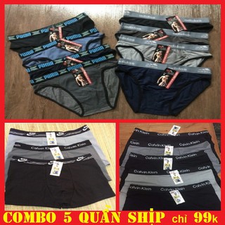 Combo 5 chiếc quần lót nam hàng hiệu quần sịp đùi nam thông hơi thoáng khí chất cotton co dãn 4 chiều