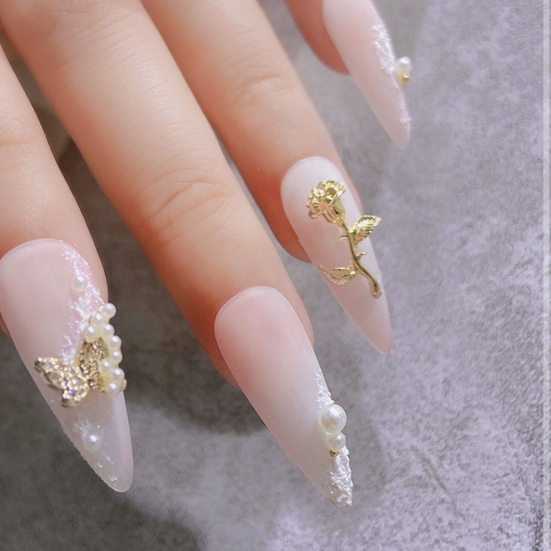Phụ Kiện Trang Trí Móng Tay Nghệ Thuật Hình Hoa Hồng 3D Bằng Hợp Kim