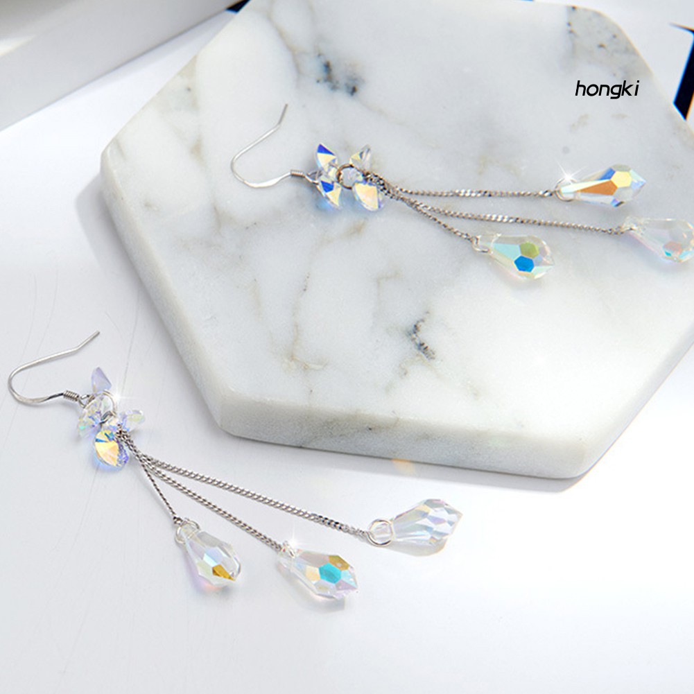 Đôi bông tai dáng dài phối tua rua đính đá nhiều màu thời trang cho nữ