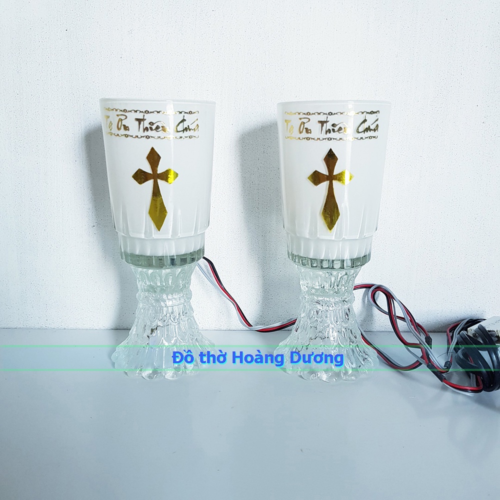 Đèn ly điện thủy tinh Công Giáo 15cm  - Đồ thờ Hoàng Dương