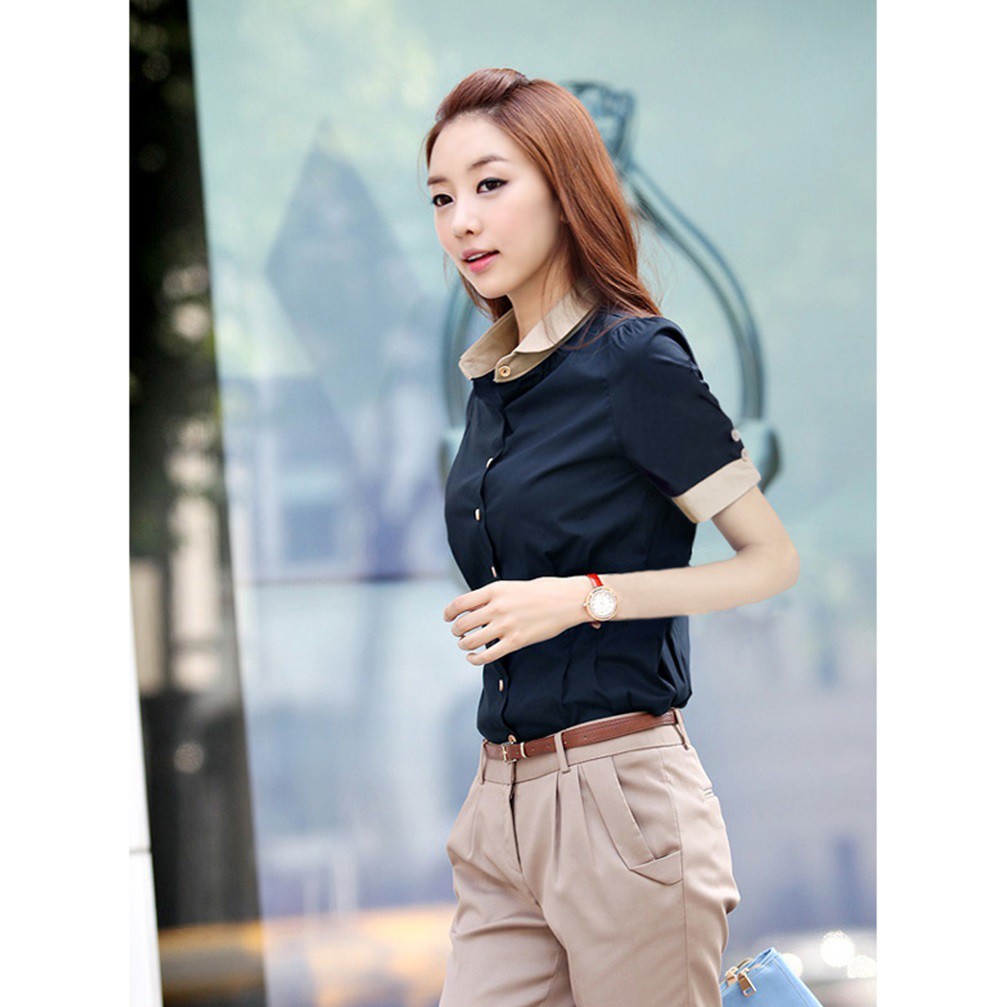 sơ mi nữ công sở ngắn tay cổ bẻ vải mịn đẹp