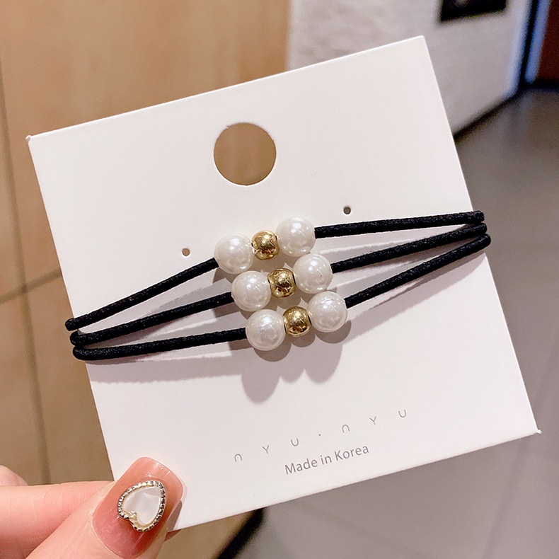 Dây buộc tóc cao su đính ngọc trai nhân tạo 3 trong 1 phong cách Hàn Quốc thời trang cho nữ