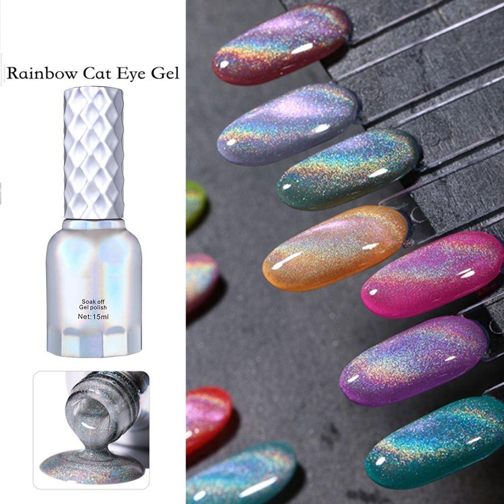 XIANSTORE Winter Colorful Reflective Glitter UV Gel Magnetic Gel 15ml Rainbow Cat Eye Nail Gel Nail Polish Sparkling Auroras Soak Off Nail Art Holographic Glitter