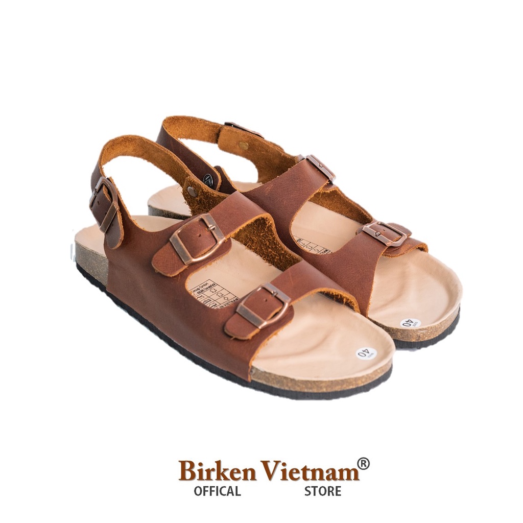[ Lót Chống Nước ] DK02 - Sandal Birken Đế Trấu, Dép Da Bò Unisex Nam và Nữ Thiết Kế Hai Quai Ngang Bioline
