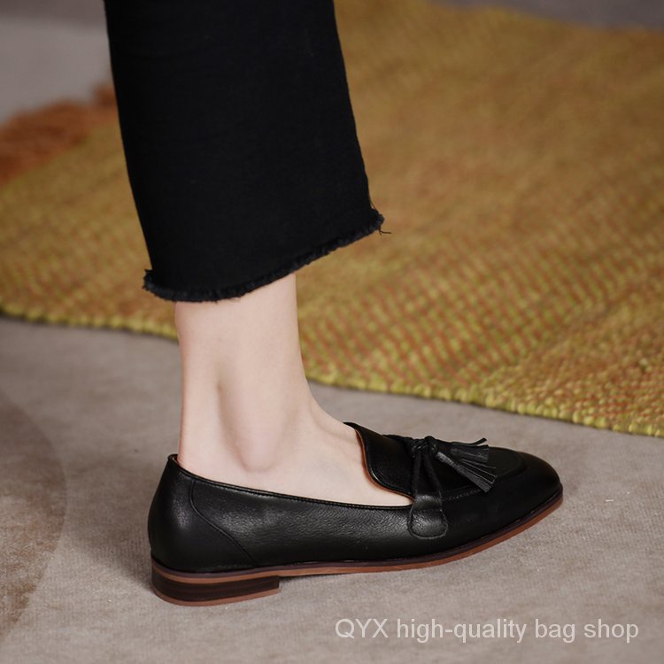 Giày Lười Da Mũi Vuông Phong Cách Retro Cho Nữ