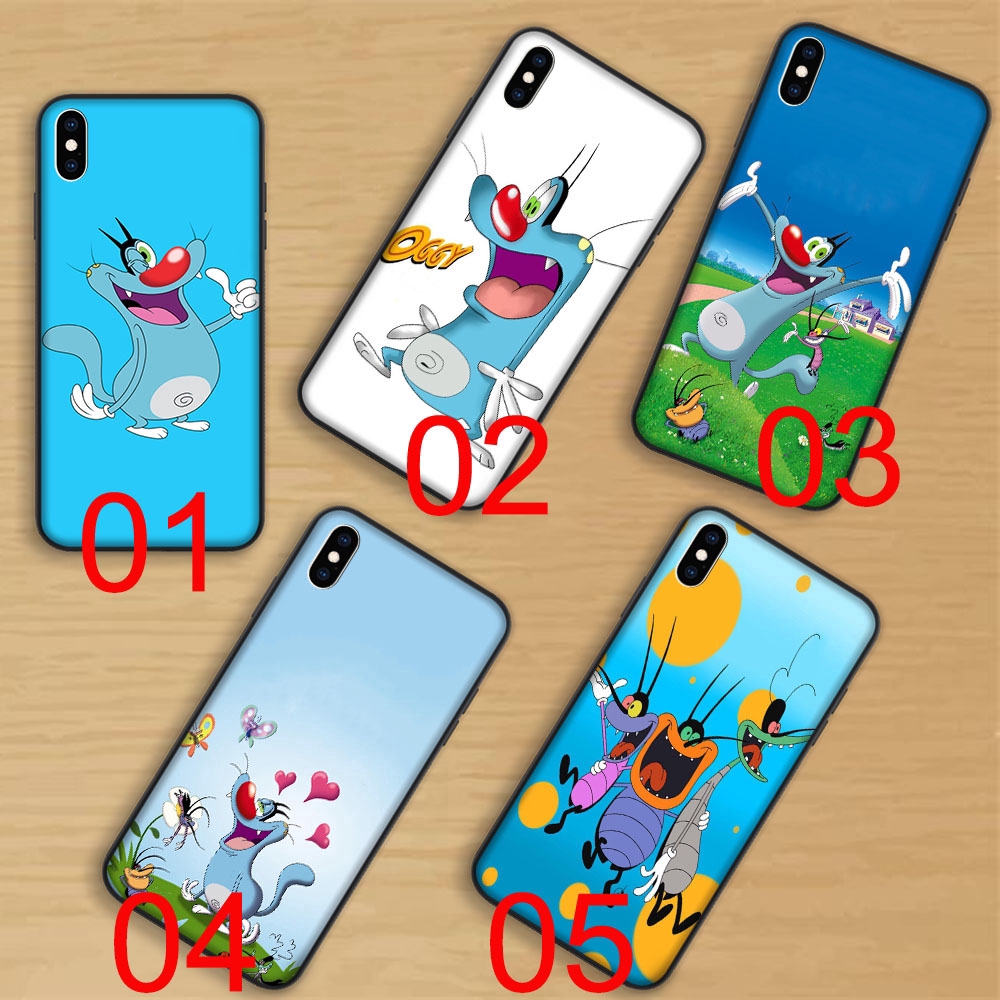 Ốp điện thoại mềm viền đen in hình Oggy và Cockroaches thích hợp cho iPhone 6 6s 7 8 Plus X XS Max XR 5 5S SE