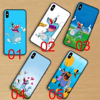 Ốp điện thoại mềm viền đen in hình Oggy và Cockroaches thích hợp cho iPhone 6 6s 7 8 Plus X XS Max XR 5 5S SE
