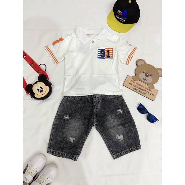 QCCC - Set áo polo thun lạnh quần jean cực ngầu cho bé trai
