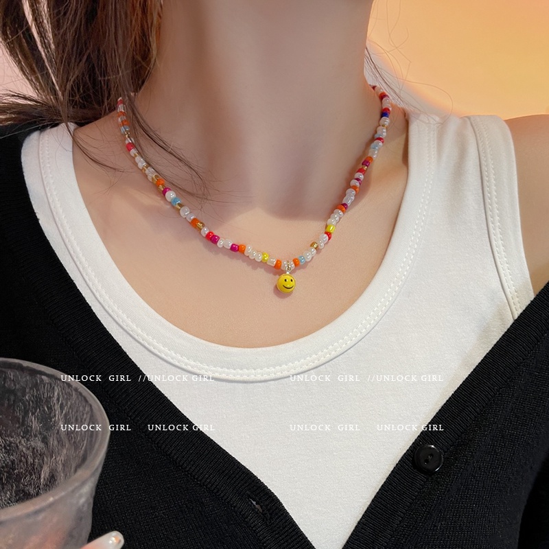 Vòng cổ Chuỗi Hạt Mặt Cười Nhiều Màu Sắc Thiết Kế Mới Đơn Giản Thanh Lịch Phong Cách Hàn Quốc