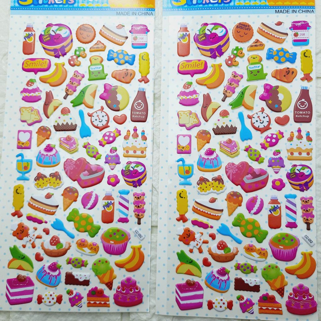 Sticker đồ ăn cute cho bé chơi bán hàng loại stiker dán nổi 3d hàng đẹp QUYÊN SHOES - QS17
