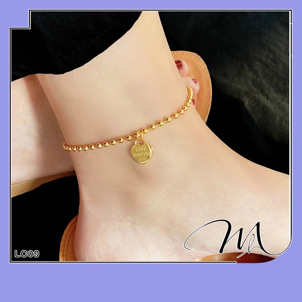 Lắc chân nữ Titan dây bi trái tim Love Forever 520 - Măng's House LC09