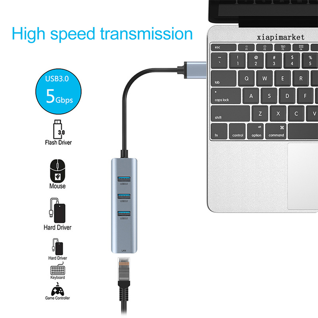 Bộ Chia 3 Cổng Usb 3.0 Hub Sang Rj45 Lan Cho Macbook Mac