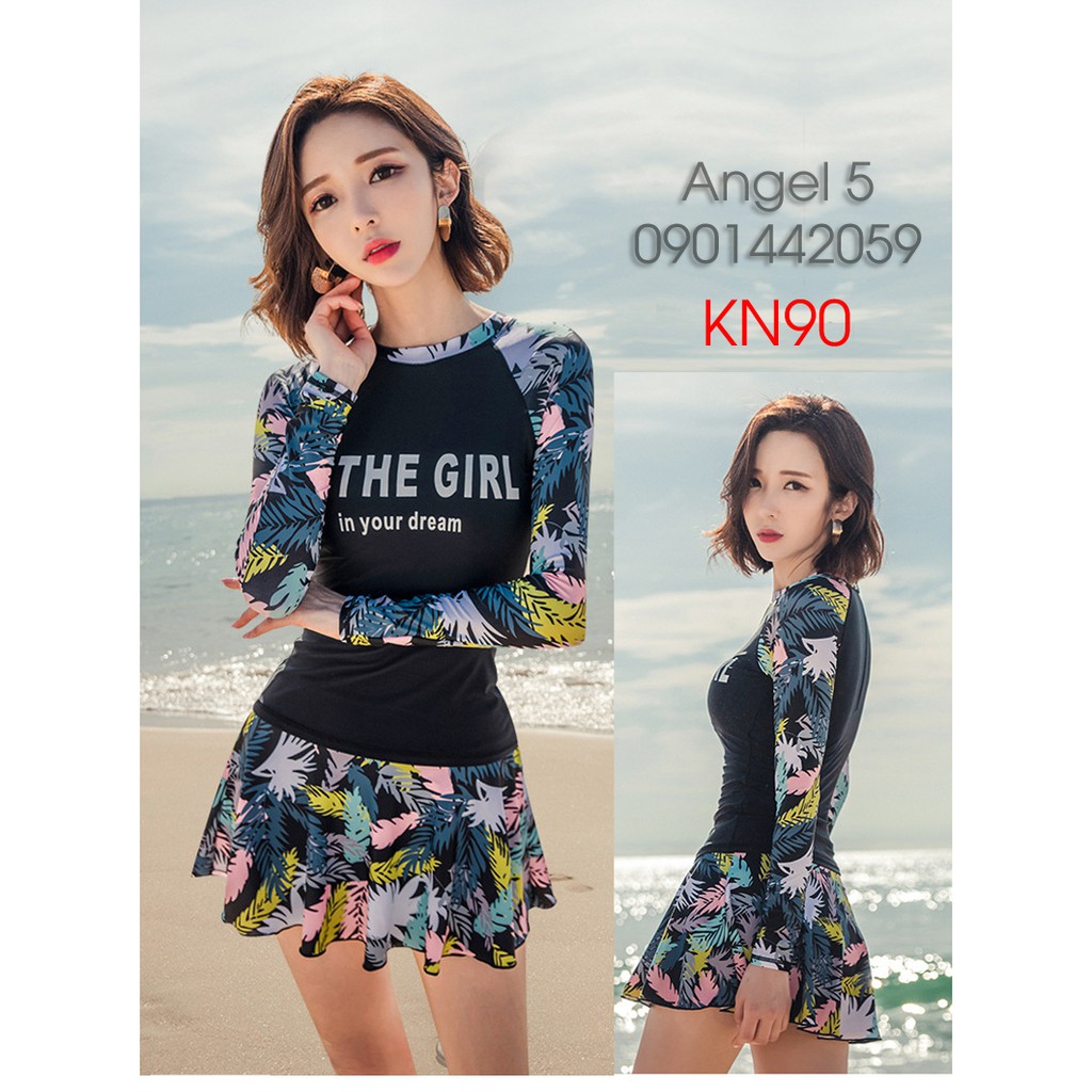 Đồ bơi nữ kín đáo tay dài + váy KN90 | BigBuy360 - bigbuy360.vn