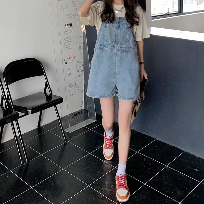 Quần Yếm Denim Ngắn Ống Rộng Thiết Kế Mới Thời Trang Mùa Hè Dành Cho Nữ