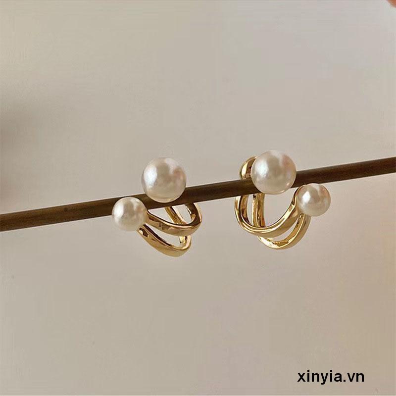 Bông tai mạ bạc 925 đính ngọc trai đơn giản thời trang phong cách Hàn Quốc