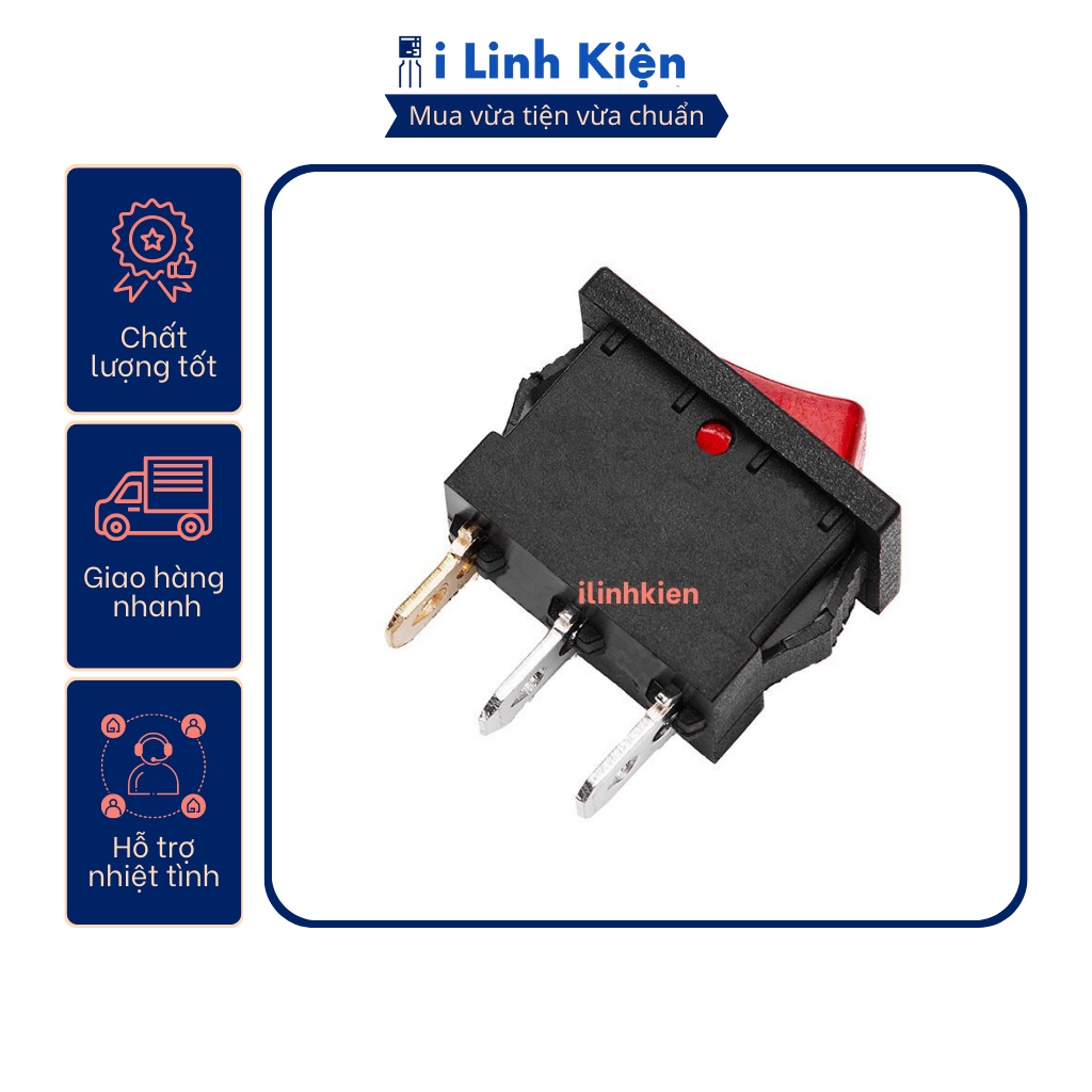 Công tắc bập bênh KCD1-102N 6A 250V 3P 15x21mm có đèn