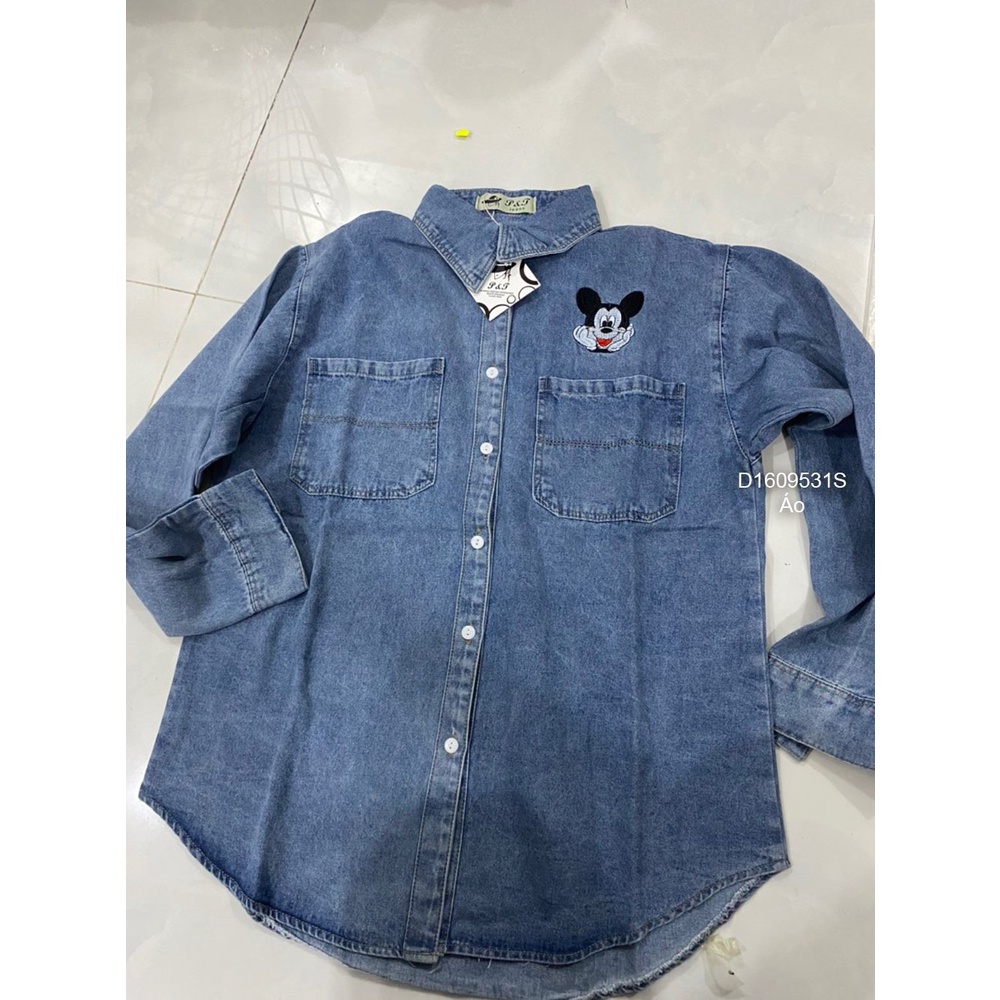 Áo sơ mi jean có túi thêu Micky tay dài!