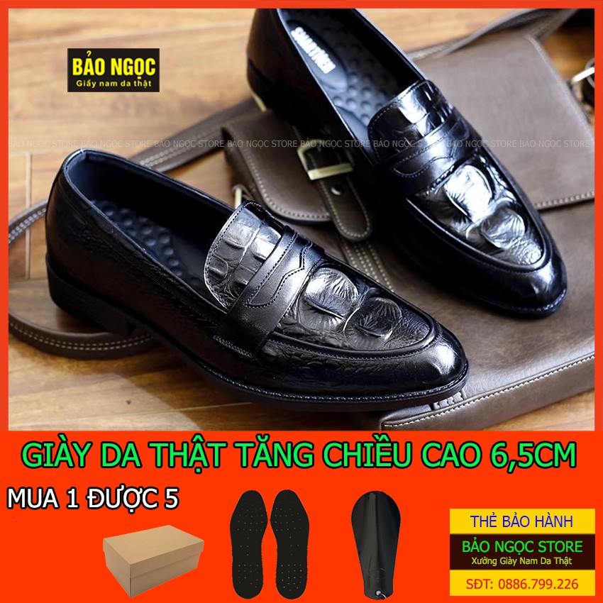 Giày tăng chiều cao nam 6,5cm BẢO NGỌC STORE ✅ Da bò tấm dập vân cá sấu sang trọng ✅ Mã TC11