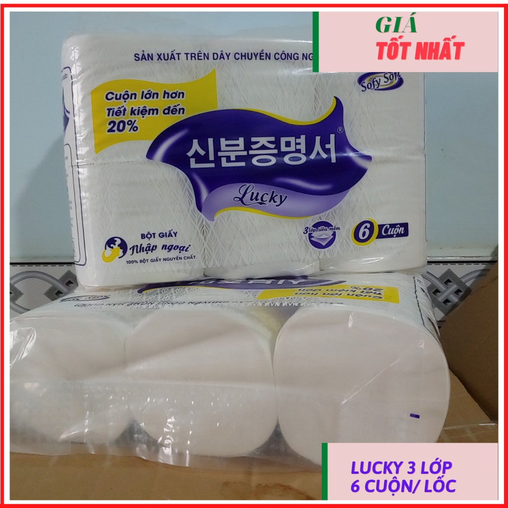 Giấy vệ sinh, giấy cuộn Lucky -bịch 6 cuộn không lõi