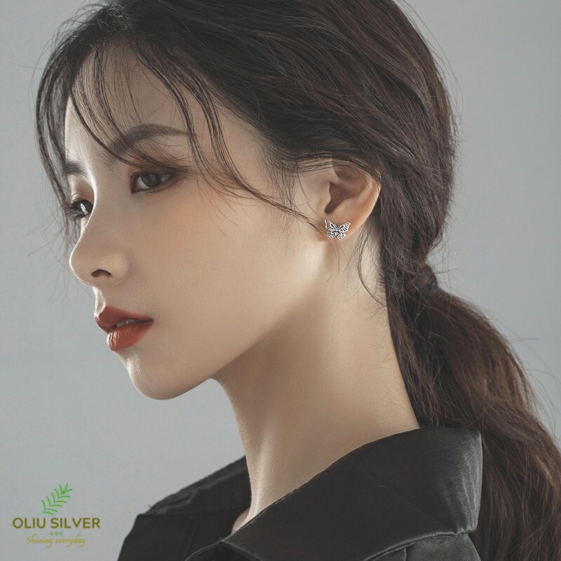 Bông Tai Bạc Thái S925 Butterfly Retro Trẻ Trung Cá Tính | Khuyên Tai Nữ Trang Sức Bạc 925