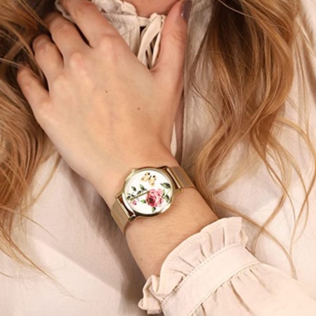 Đồng hồ Timex Full Bloom Steel Gold Rose White TW2U19100