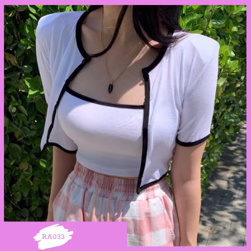 Set Áo Croptop Viền ILY Quảng Châu Loại 1 Gồm Áo Ống Và Áo Khoác Ngoài Xinh Xắn Chất Thun Gân Đẹp Dày Dặn RA033