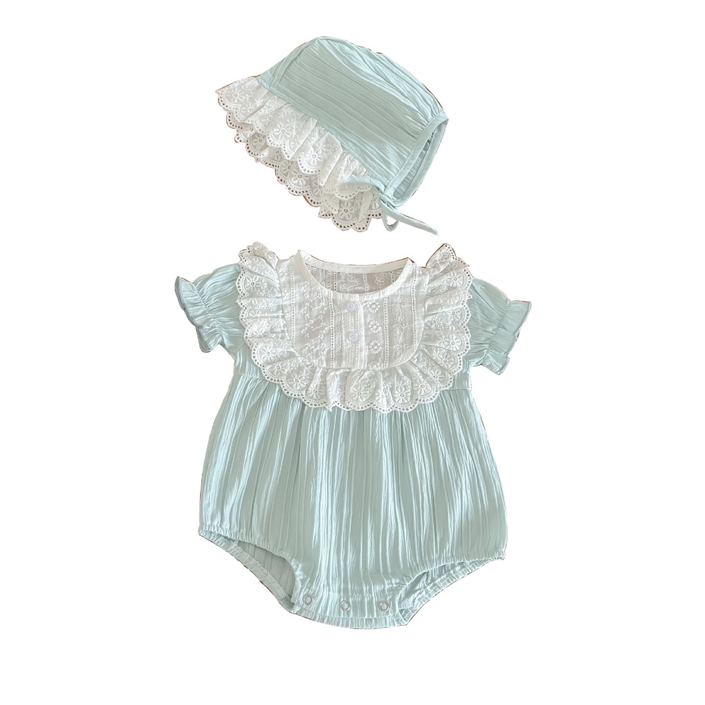 Áo Liền Quần Tay Ngắn Cổ Tròn Bằng Cotton Thoáng Khí Thời Trang Mùa Hè Cho Bé Gái