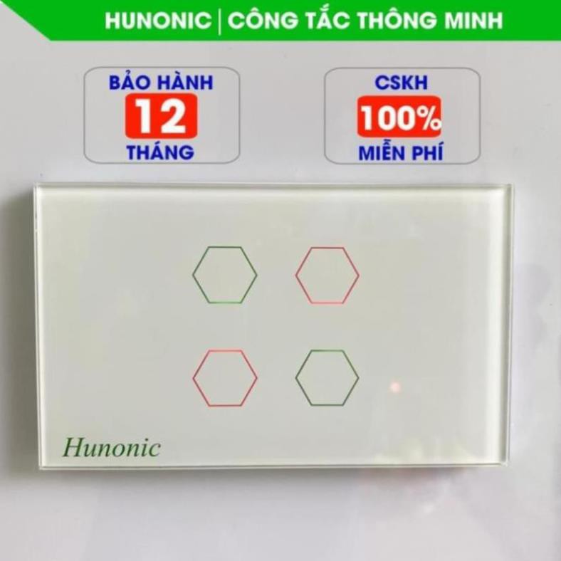 [BH 12 THÁNG] CÔNG TẮC THÔNG MINH GIÁ RẺ HUNONIC 4 NÚT TRẮNG│Hẹn giờ tự động, điều khiển mọi thiết bị từ xa qua ĐT