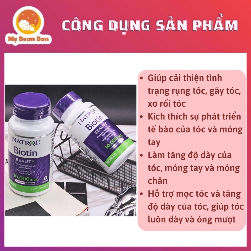 Viên uống Natrol Biotin 10000 mcg (100v), USA