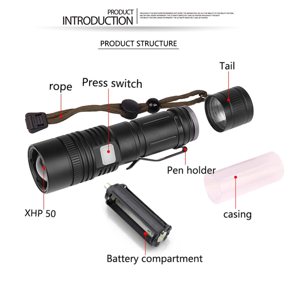 50000lm Xhp50 Led Flashlight Rechargeable Lamp Torch Zoom 5mode 18650 26650