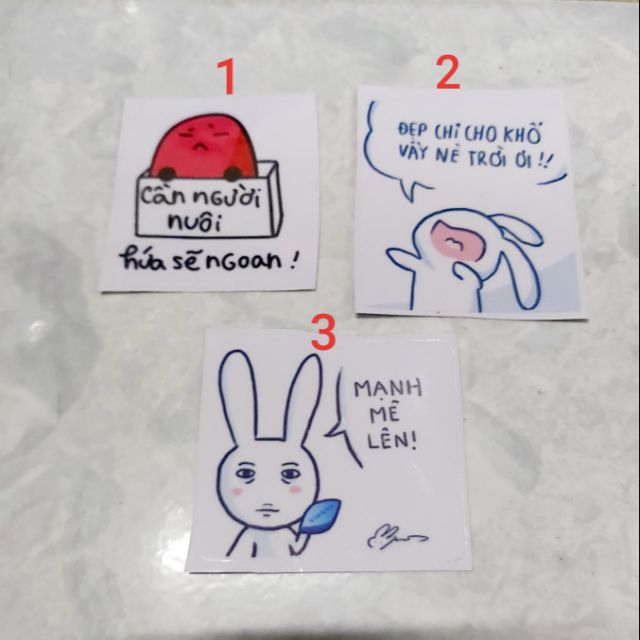 Tem Sticker Thỏ 7 Màu, Đậu Đỏ Cute Dán Điện Thoại, Xe