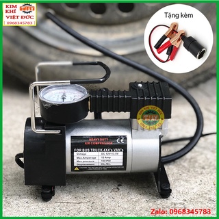 Máy bơm lốp ô tô Mini 12V-120W cao cấp tặng kèm kẹp bình ắc quy tẩu thuốc
