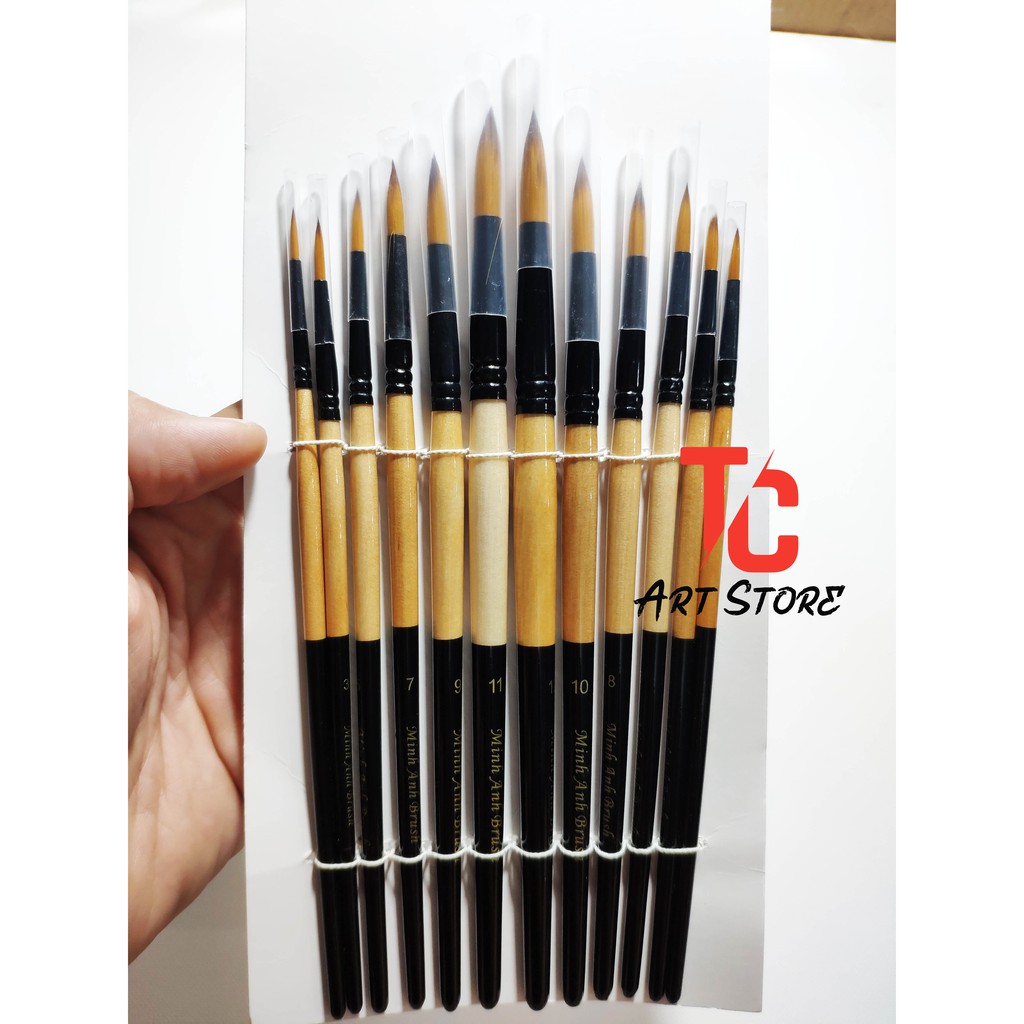 Bộ 12 cây Cọ Vẽ MINH ANH Brush - Cọ Đầu nhọn Vẽ Sơn Dầu Acrylic, Oil,...