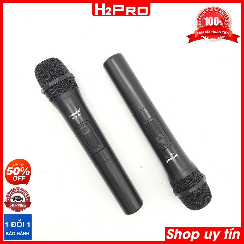 Bộ 2 Mic Karaoke không dây ZANSONG V20 H2Pro, micro không dây giá rẻ dùng cho loa kéo, amply ( tặng 4 viên pin 12K )