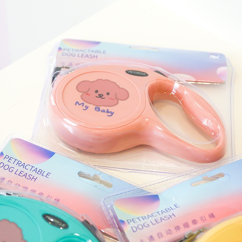 Dây đai dắt cún cưng đi dạo thu gọn được họa tiết hoạt hình nhiều màu sắc tùy chọn dành cho cún cân nặng 0-25kg