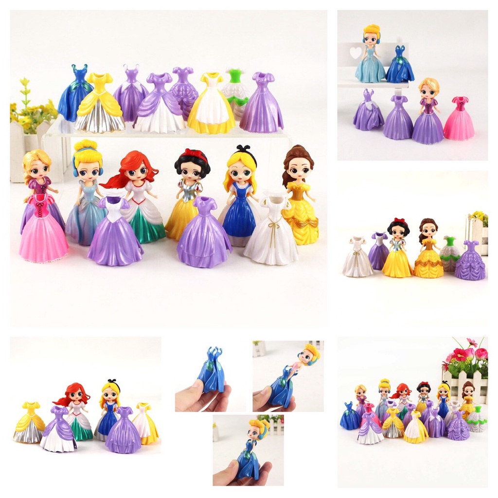 Bộ Đồ Chơi Bé Gái Mô Hình 06 Búp Bê Công Chúa Disney Cao 8cm Thay Váy