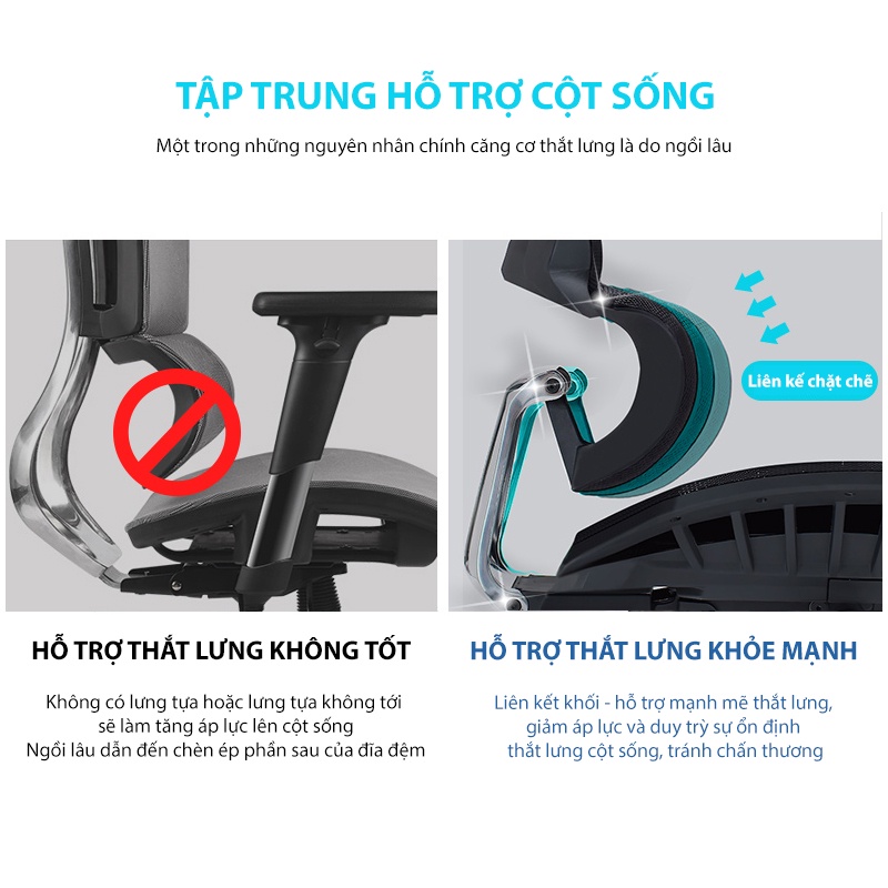 Ghế công thái học Nghia Furnniture Ergonomic 04 - Bigsize, hỗ trợ thắt lưng mạnh mẽ, ngả sâu 140 độ
