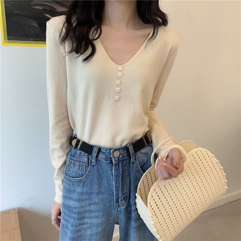 Áo Thun Nữ Tay Dài Cổ Tim Form Rộng